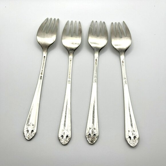 Holmes & Edwards LOVELY LADY Salad Forks Silverplate Lot of 4 IS Vintage - Picture 4 of 7